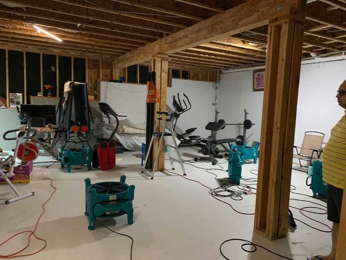 Basement drying equipment setup for Contents Cleaning & Restoration in Mineola